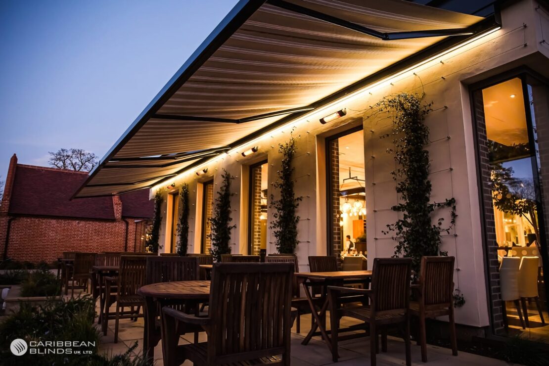 Awnings with lighting and heaters